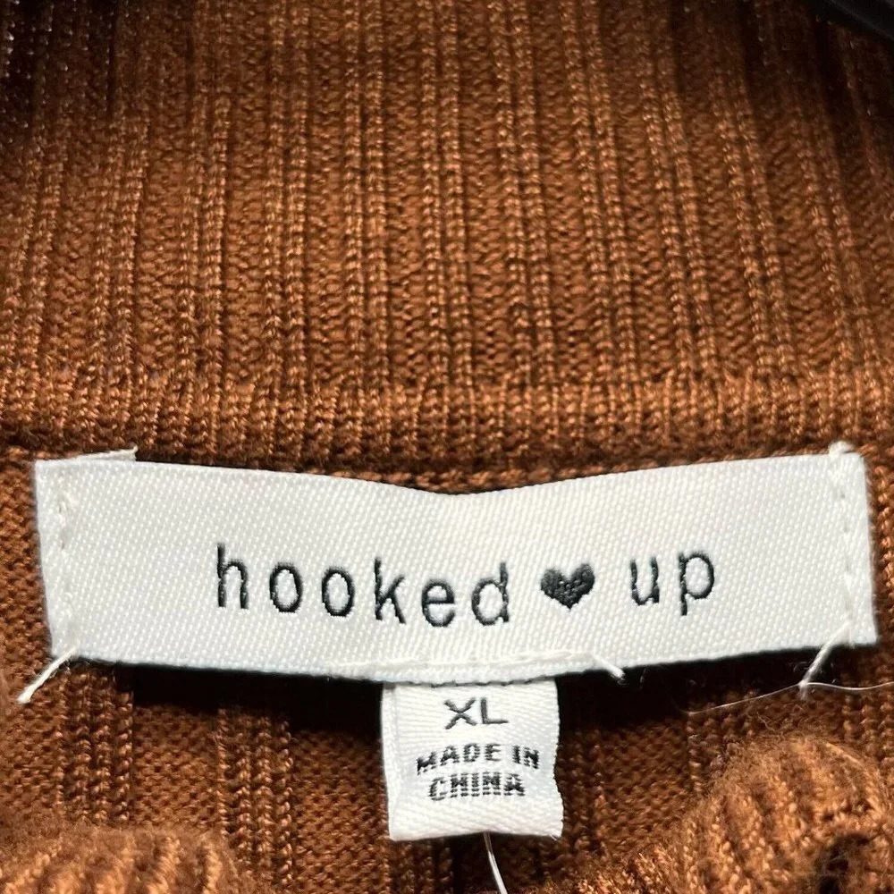 Hooked Up Sweater Dress Sz XL Ribbed Bodycon Mini Mock Neck Long Sleeve Brown - Picture 7 of 11